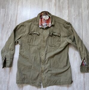 Old Mill Mens Chore Coat Large Olive Lightweight Canvas Flannel Lining Shacket